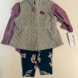 Carter's Gray Vest and Purple Top with Floral Leggings